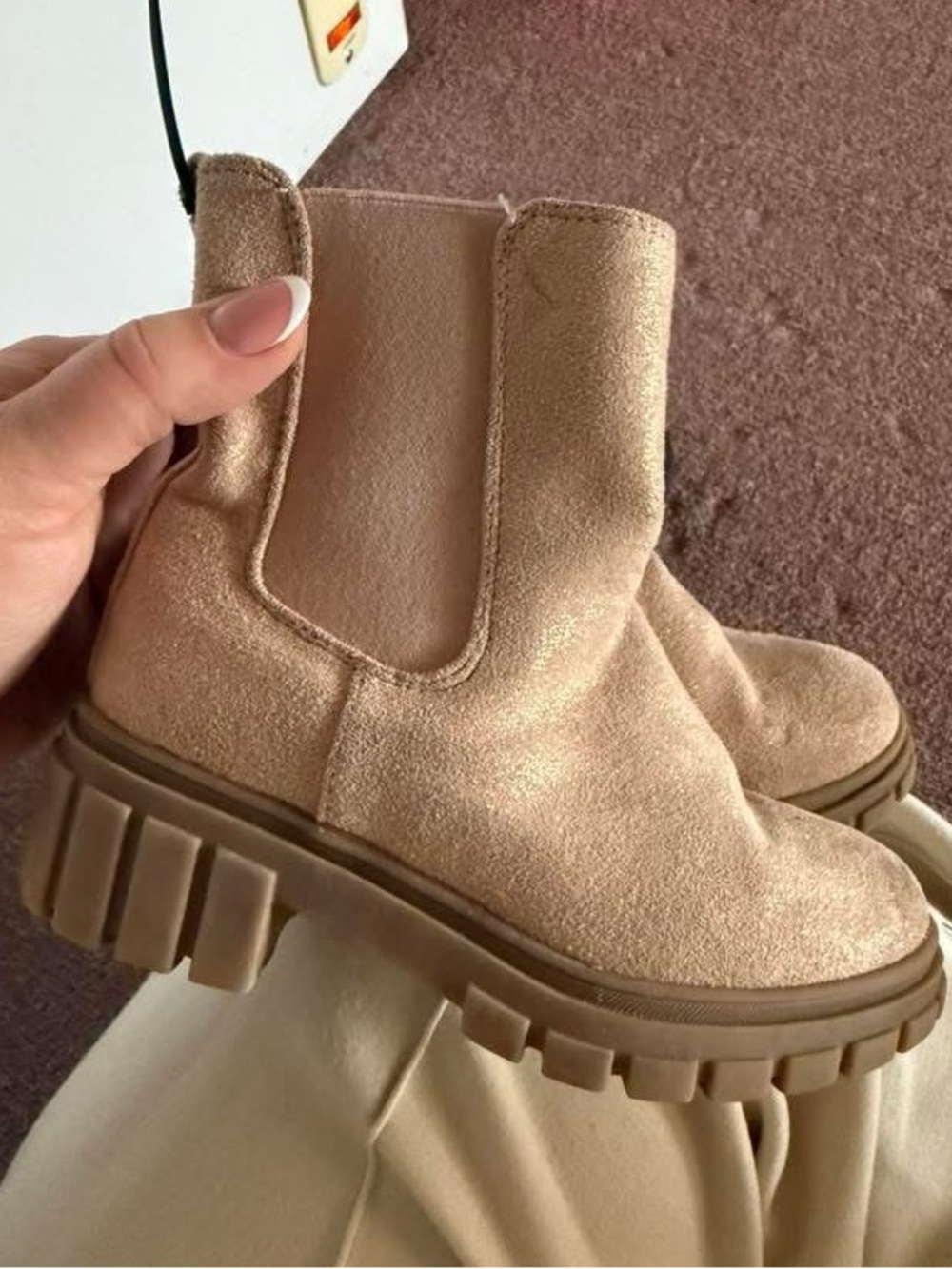 Toddler Chunky Chelsea Boots in Shimmery Beige